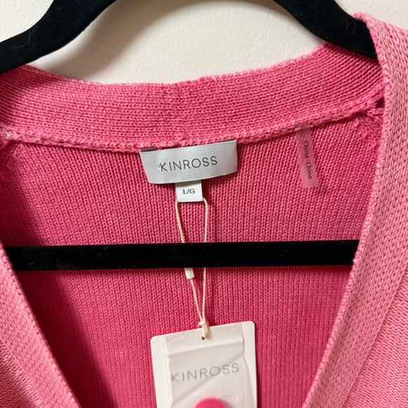 NEW Kinross 100% Cotton Knit Pink 4 Button Cardigan- L-NWT - Picture 3 of 11